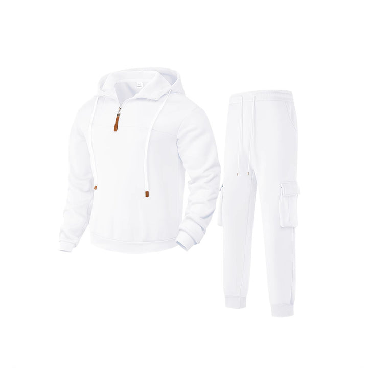 Men's two-piece sweat set with hood, elastic waistband, and patch cargo pockets Mune Fashion