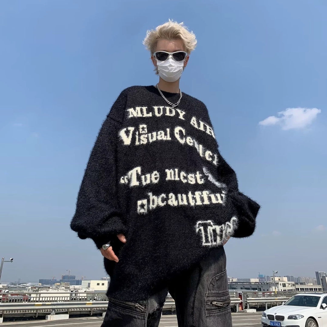 Women's Oversized Knit Sweater with Graphic Print Mune Fashion