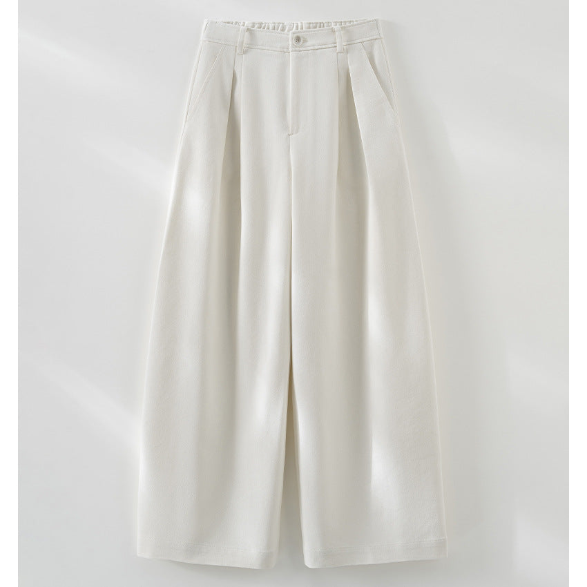 Women's High-Waisted Pleated Palazzo Pants with Wide Leg and Part-Elastic Waist Mune Fashion