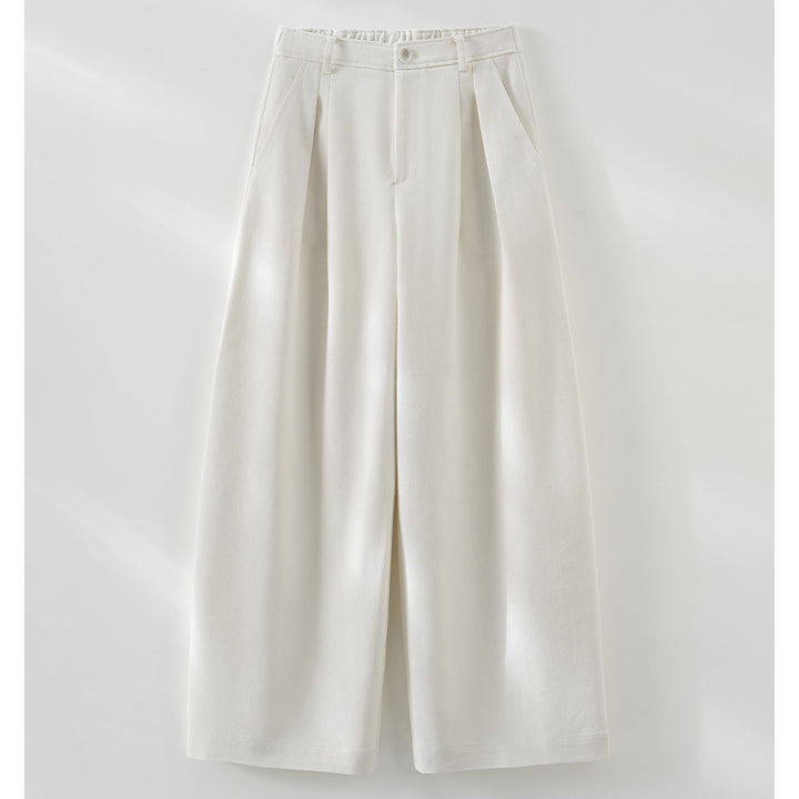 Women's High-Waisted Pleated Palazzo Pants with Wide Leg and Part-Elastic Waist Mune Fashion