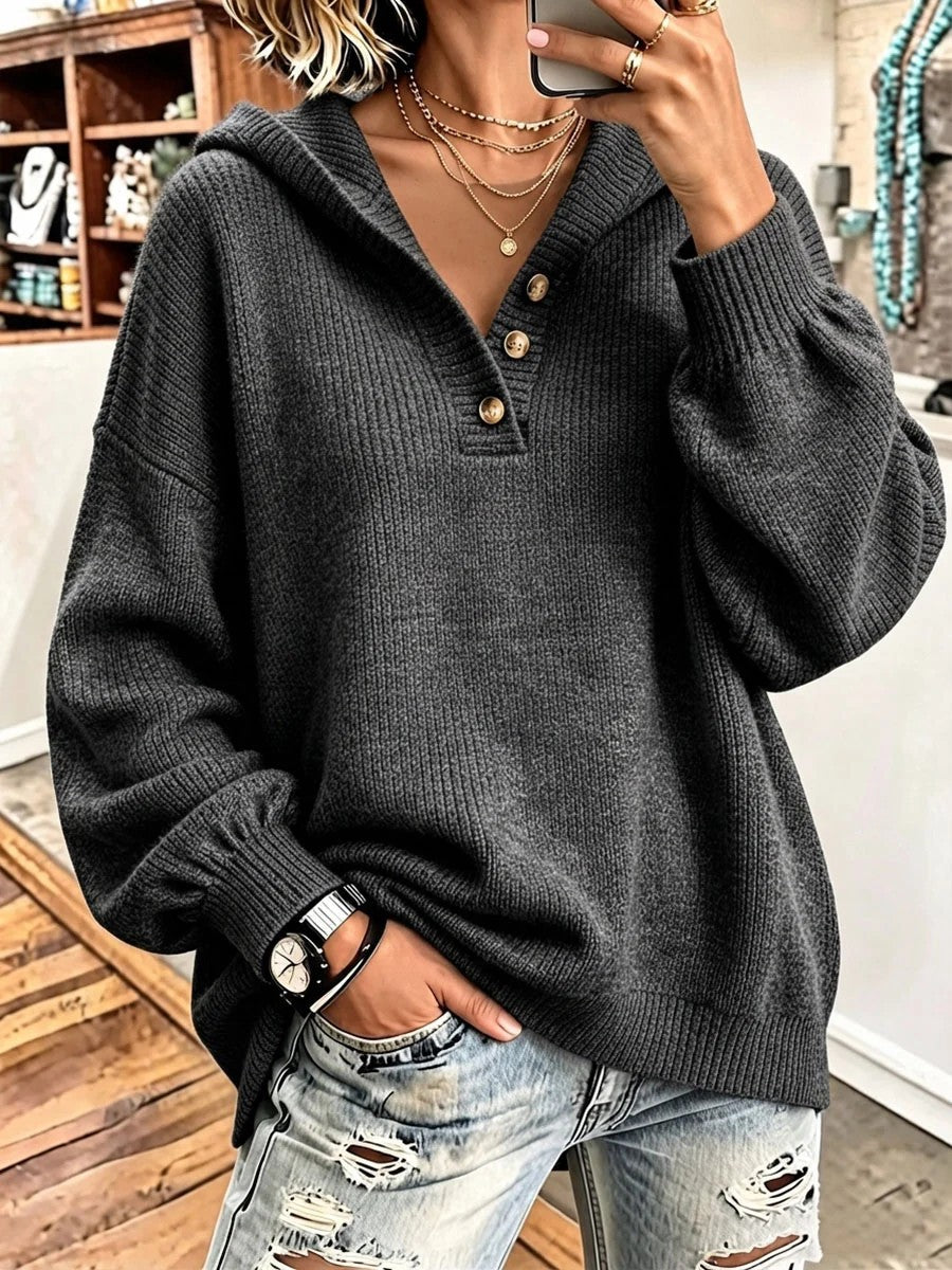 Women Comfortable Knit Sweater with Hood Mune Fashion
