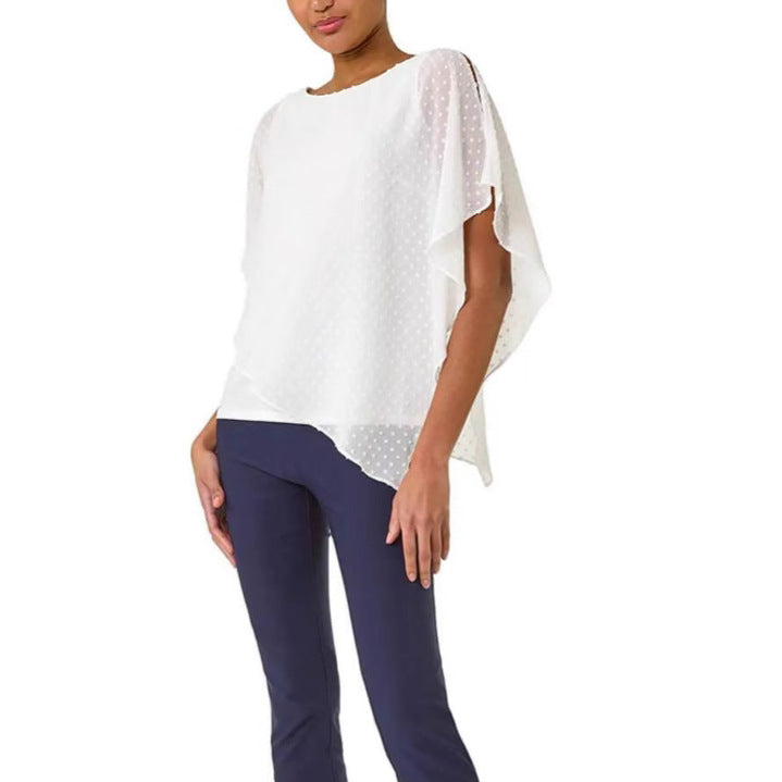 Women's lightweight chiffon overlay shirt with polka dots and batwing sleeves Mune Fashion
