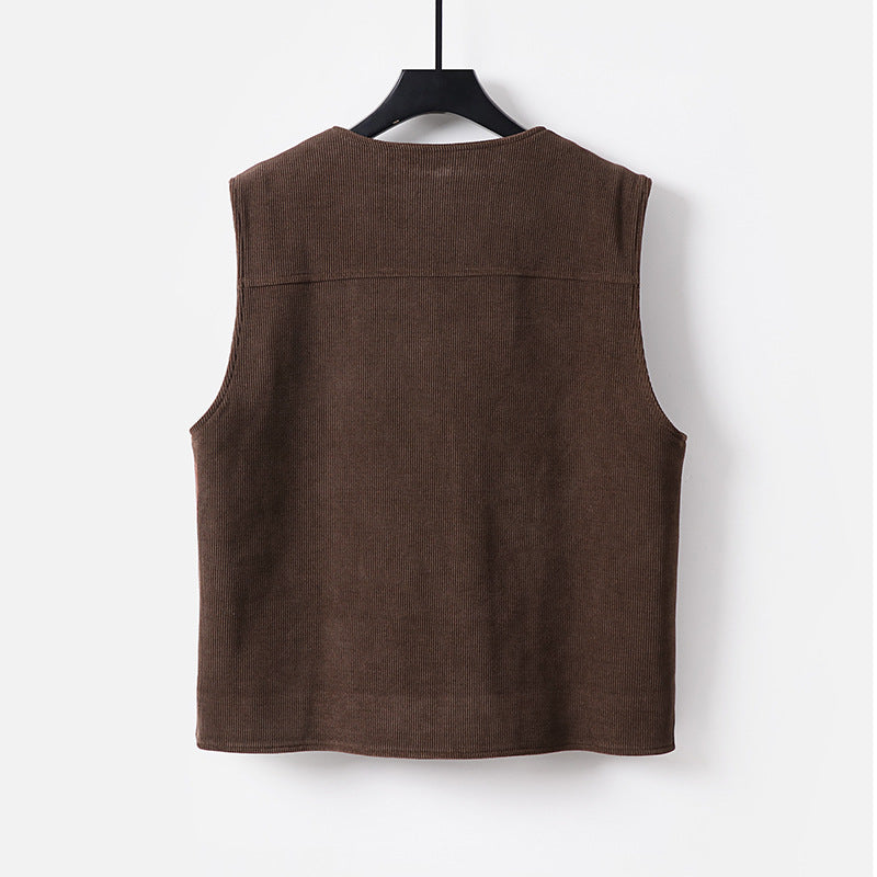Men's Padded Cord Waistcoat with V-Neck and Patch Pockets Mune Fashion