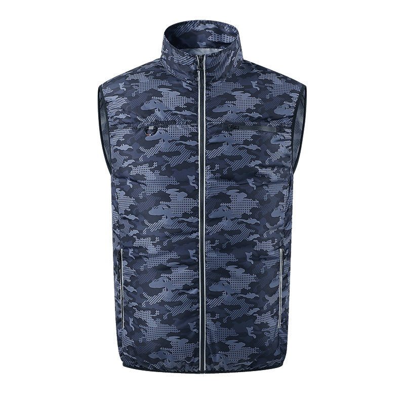 Men's lightweight short sleeve vest with stand-up collar, water-repellent nylon blend and zippered pockets Mune Fashion