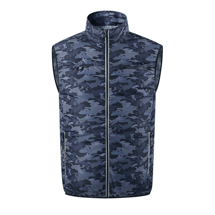 Men's lightweight short sleeve vest with stand-up collar, water-repellent nylon blend and zippered pockets Mune Fashion