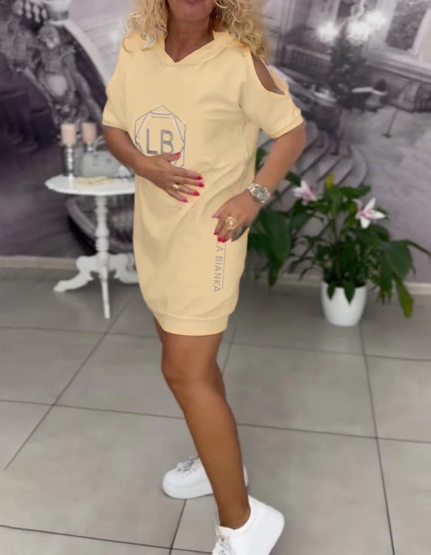 Women nan sporty hoodie tunic dress with shoulder cutouts and logo print Mune Fashion