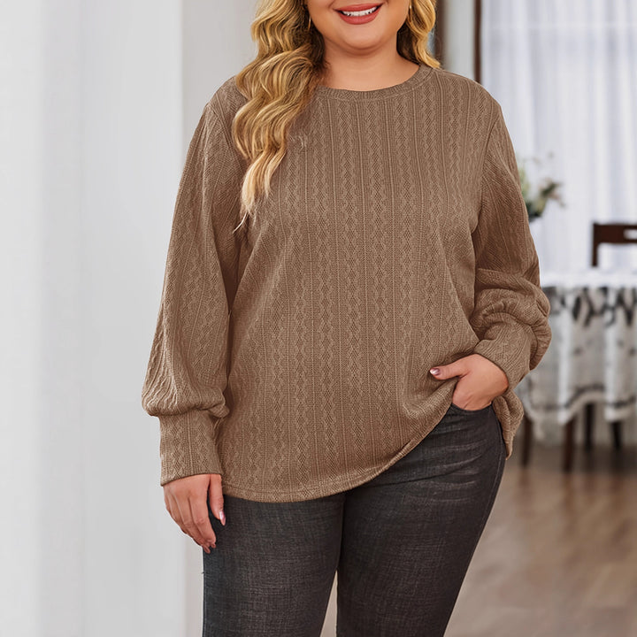 Women Textured Oversized Knit Sweater with Round Neck and Balloon Sleeves Mune Fashion