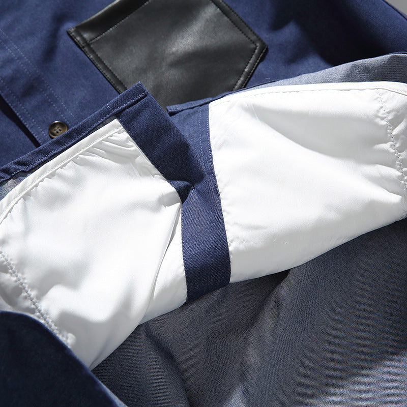 Men's overshirt-jacket in worker look with contrasting leather-look chest pocket Mune Fashion