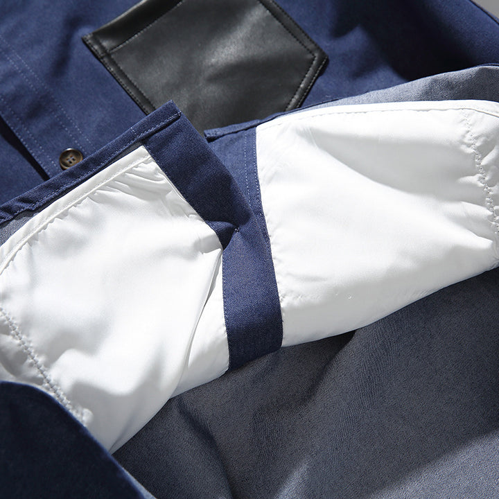 Men's overshirt-jacket in worker look with contrasting leather-look chest pocket Mune Fashion