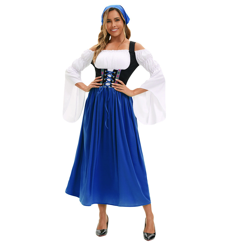Ladies nan Renaissance Dirndl Costume with Laced Bodice and Cap Sleeves Mune Fashion