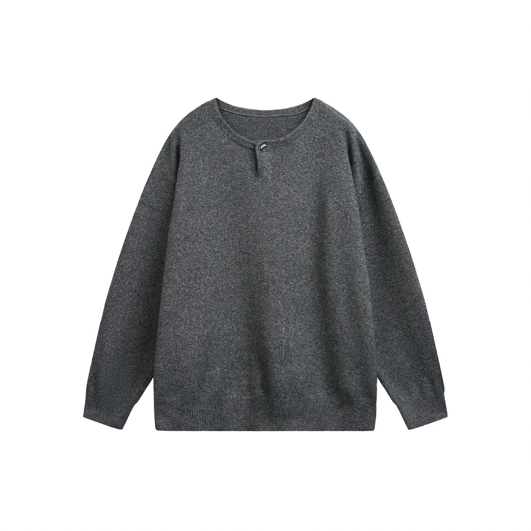 Women's Oversized Knit Sweater with Button Detail at Crew Neck Mune Fashion