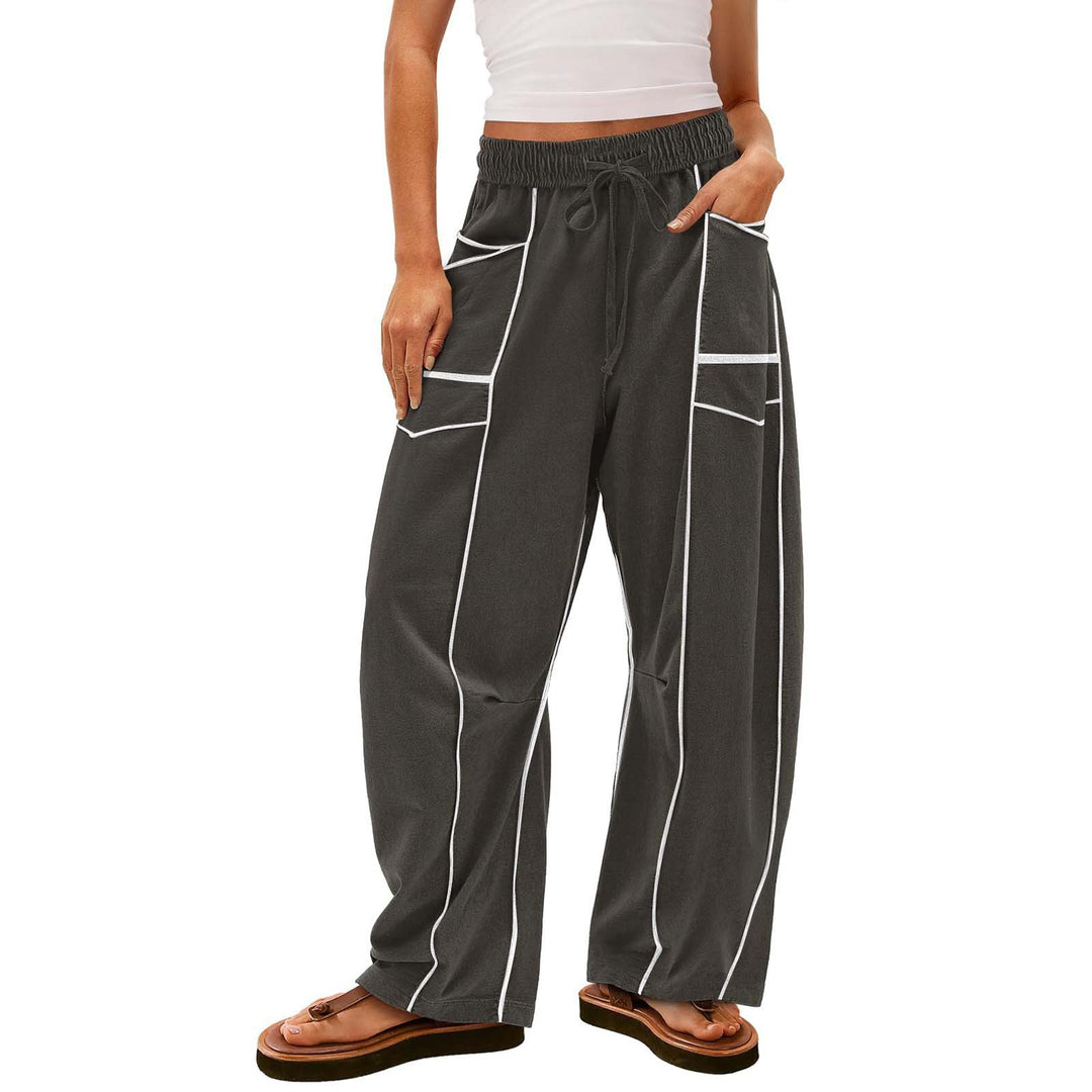 Women’s wide lounge pants with drawstring, contrast piping, and cargo pockets Mune Fashion