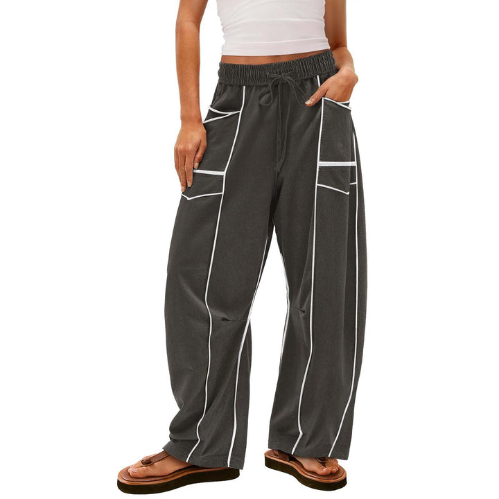 Women’s wide lounge pants with drawstring, contrast piping, and cargo pockets Mune Fashion