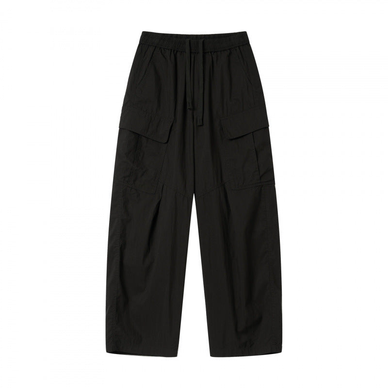 Unisex Wide Cargo Pants with Elastic Waistband, Drawstring and Patch Flap Pockets Mune Fashion