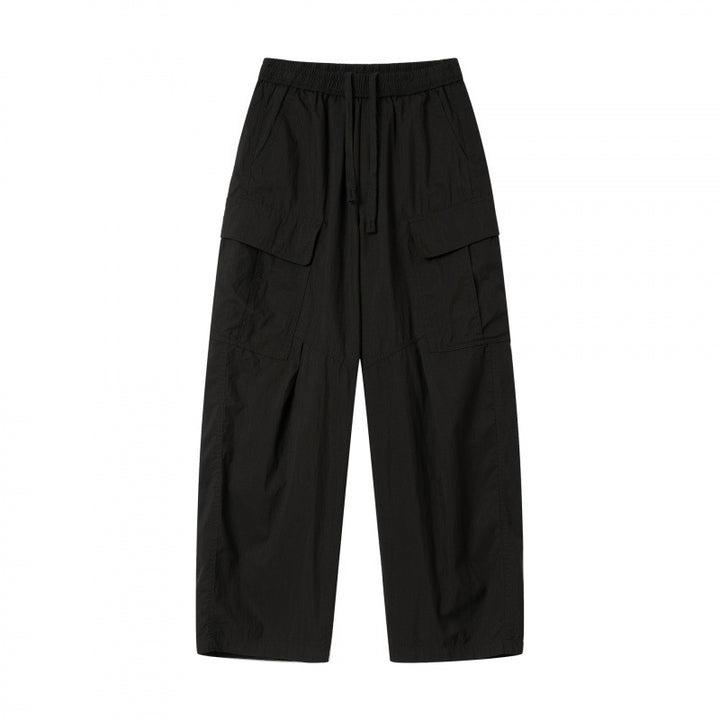 Unisex Wide Cargo Pants with Elastic Waistband, Drawstring and Patch Flap Pockets Mune Fashion