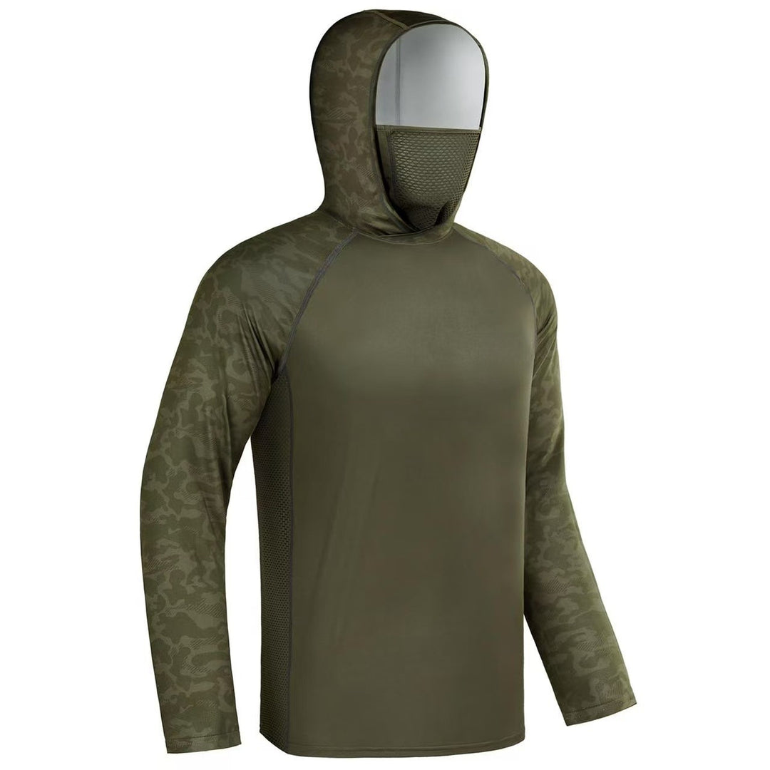 Men's sporty functional shirt with hood and face protection
