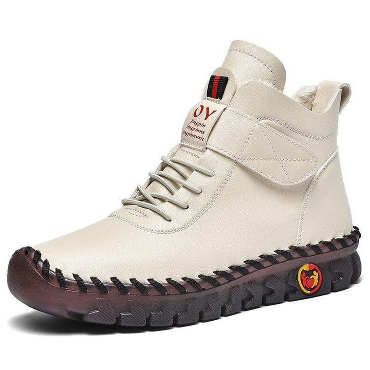 Men's ankle-height casual leather imitation boots with Velcro fastener, padded comfort insole, and profiled rubber outsole Mune Fashion