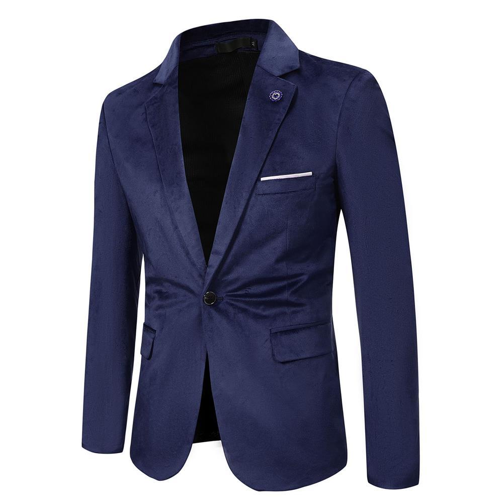 Men's Tailored Velvet Blazer with One Button, Lapel Collar and Flap Pockets Mune Fashion