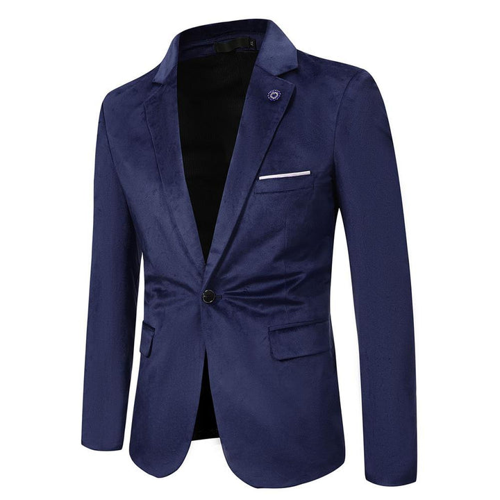 Men's Tailored Velvet Blazer with One Button, Lapel Collar and Flap Pockets Mune Fashion