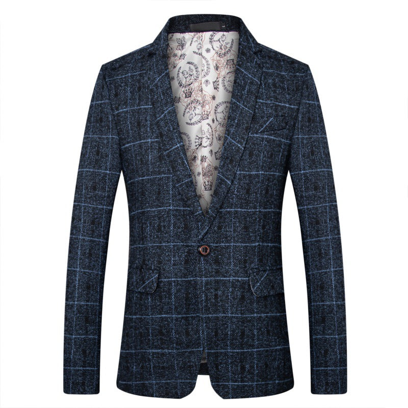 Men's fitted check blazer made of wool blend with lapel collar and lined interior Mune Fashion