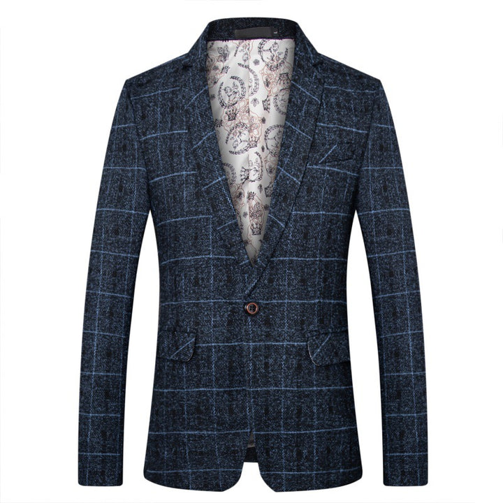 Men's fitted check blazer made of wool blend with lapel collar and lined interior Mune Fashion