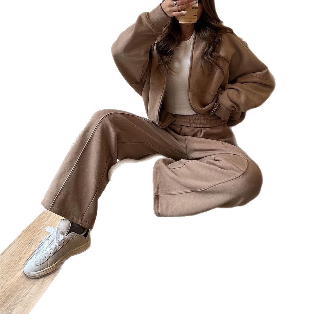 Women nan oversized zip jacket and high-waisted palazzo pants made of soft French terry Mune Fashion