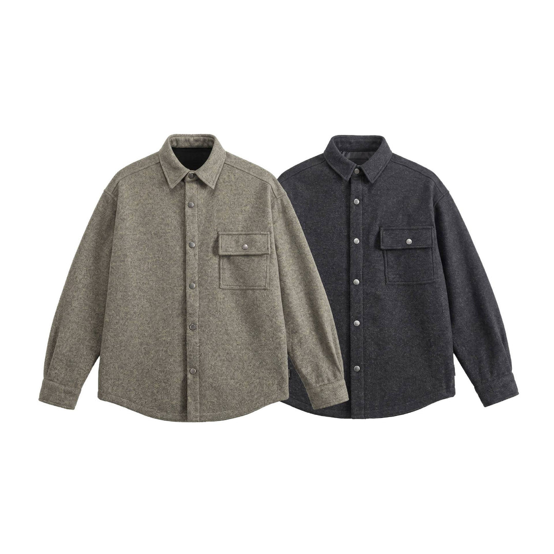 Men's Wool Blend Overshirt in Shirt Jacket Style with Snap Button Front and Flap Pocket Mune Fashion