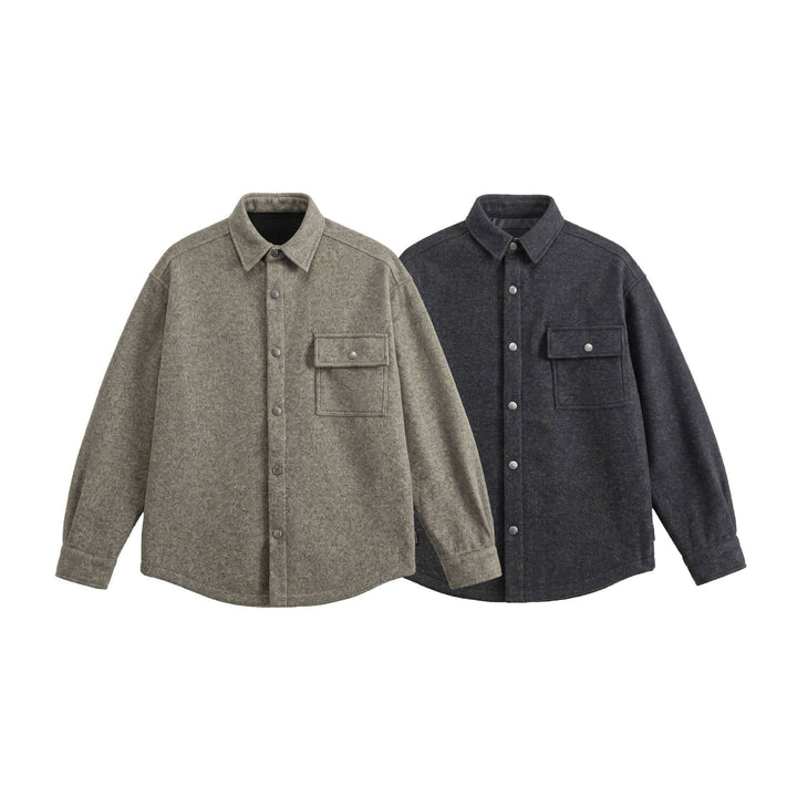 Men's Wool Blend Overshirt in Shirt Jacket Style with Snap Button Front and Flap Pocket Mune Fashion