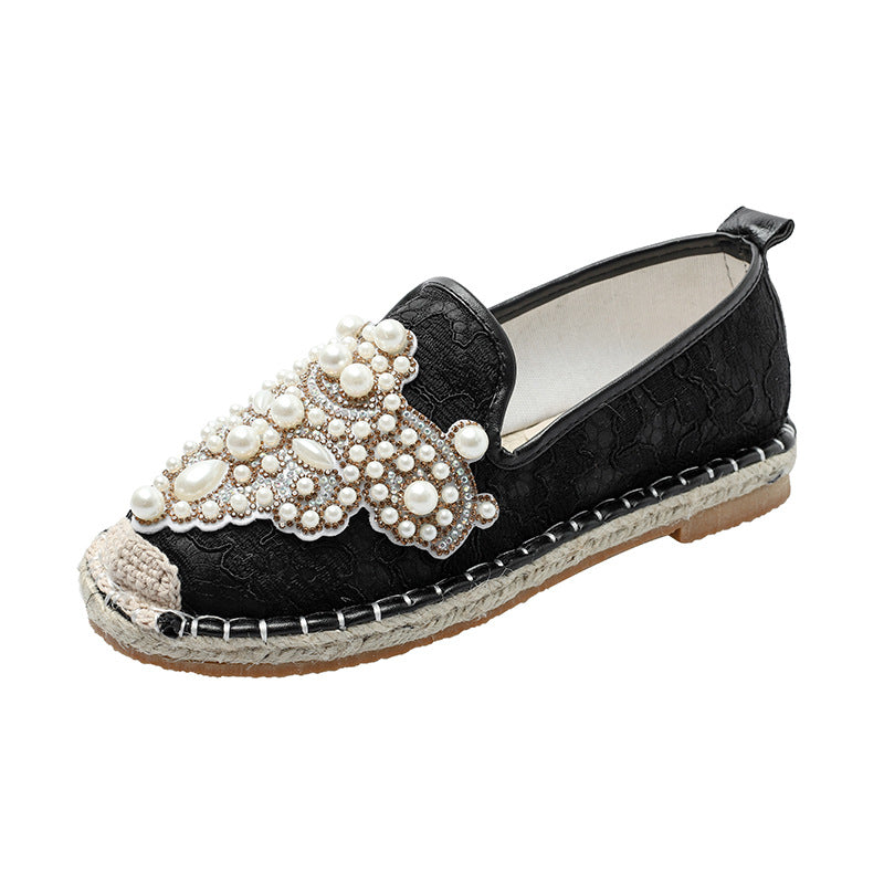 Women's embroidered espadrilles with hand-decorated pearl appliqués Mune Fashion