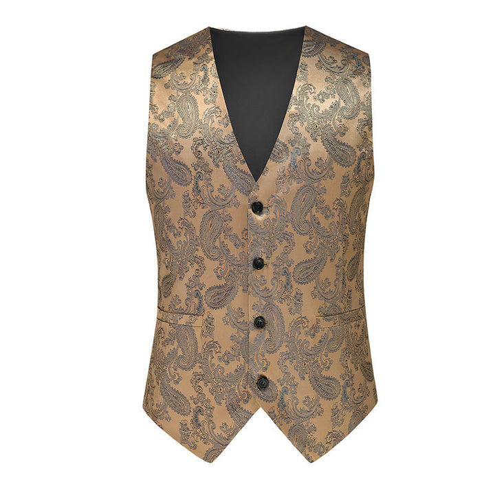 Men's fine jacquard suit vest with V-neck, decorative buttons and slim silhouette Mune Fashion