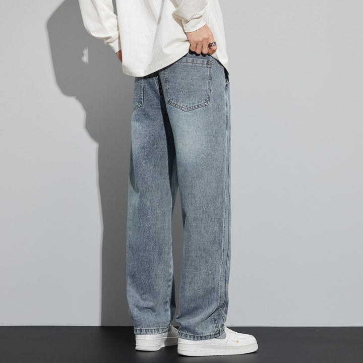 Men's Wide Denim Pants in Lounge Style with Drawstring Waist and Straight Leg Mune Fashion