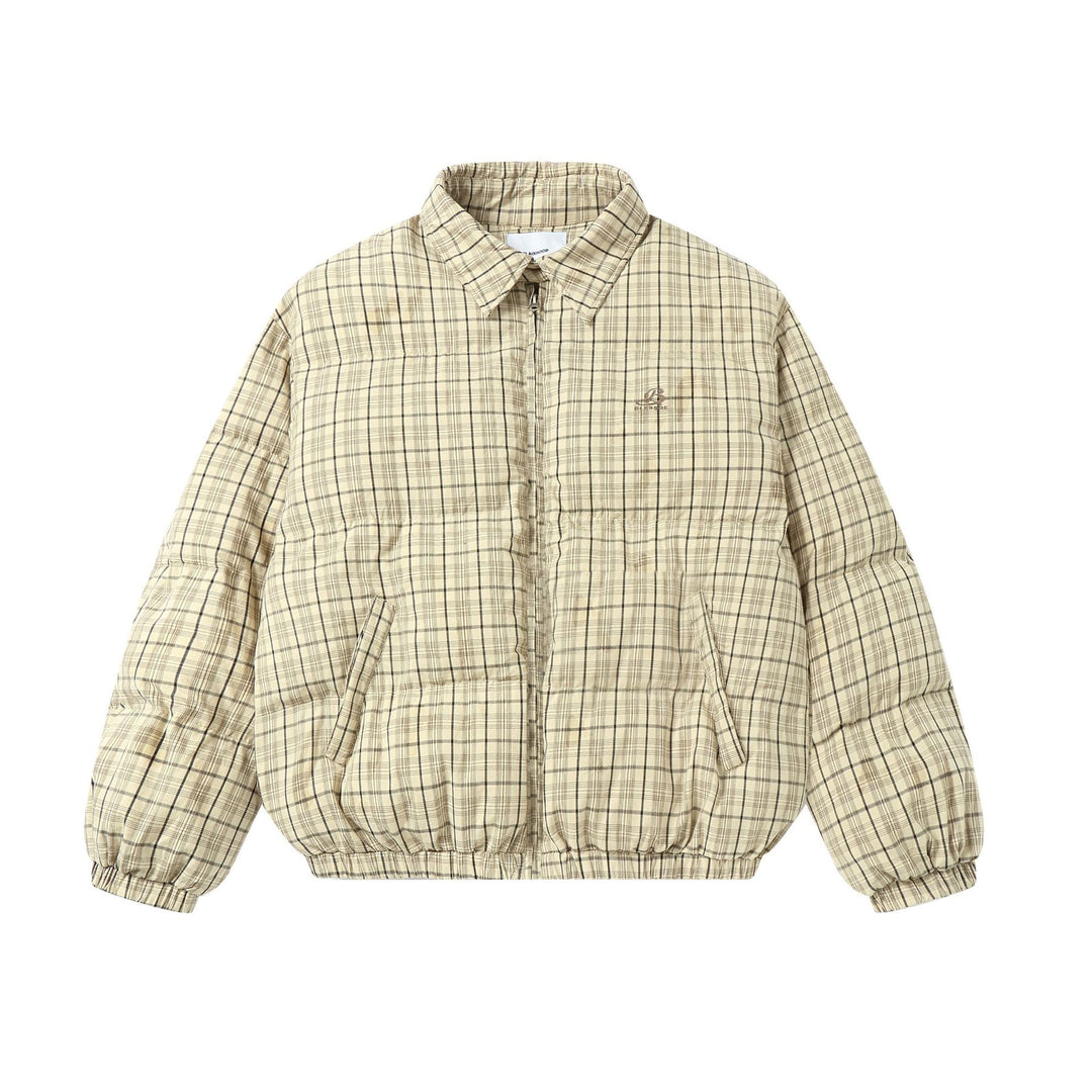 Unisex Short Cut Checked Padded Jacket with High Collar and Elastic Hem Mune Fashion