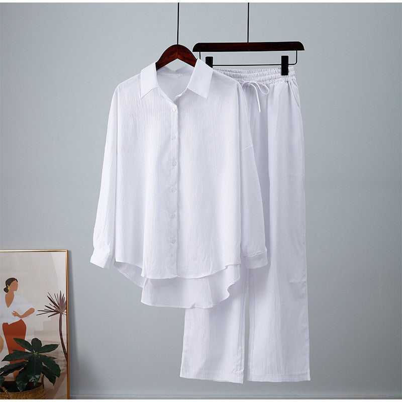Women's relaxed two-piece lounge set with oversized shirt and elastic waistband pants Mune Fashion