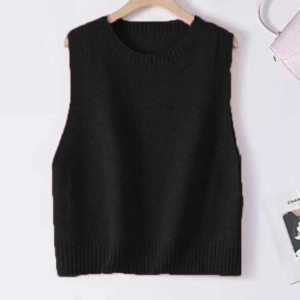 Women Knitted Oversize Sleeveless Vest with Round Neckline and Ribbed Cuffs Mune Fashion