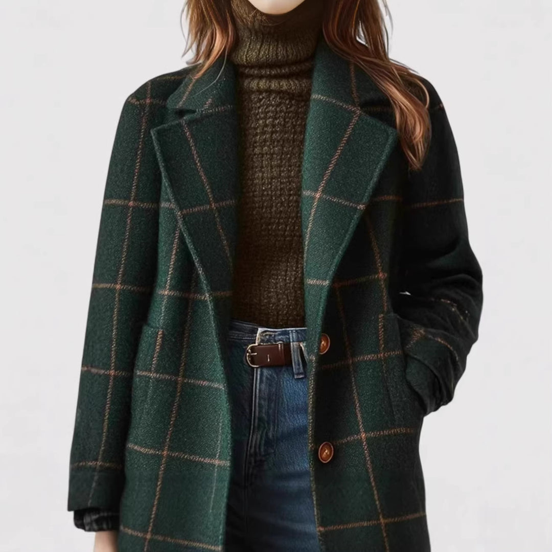 Women's Stylish Wool Coat with Check Pattern