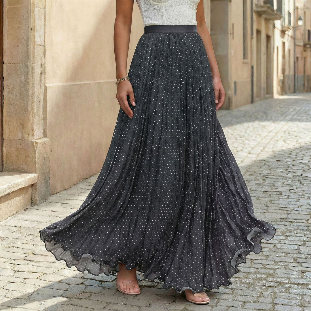 Women's patterned pleated maxi skirt with elastic waistband and fine dot pattern Mune Fashion