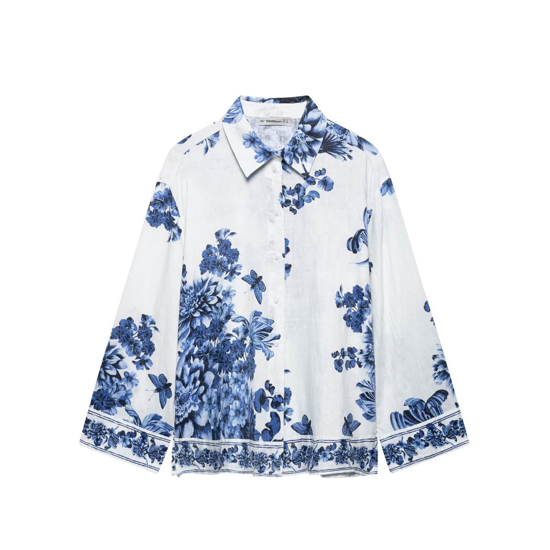 Women's Loose Shirt with Floral Allover Print and Continuous Button Placket Mune Fashion