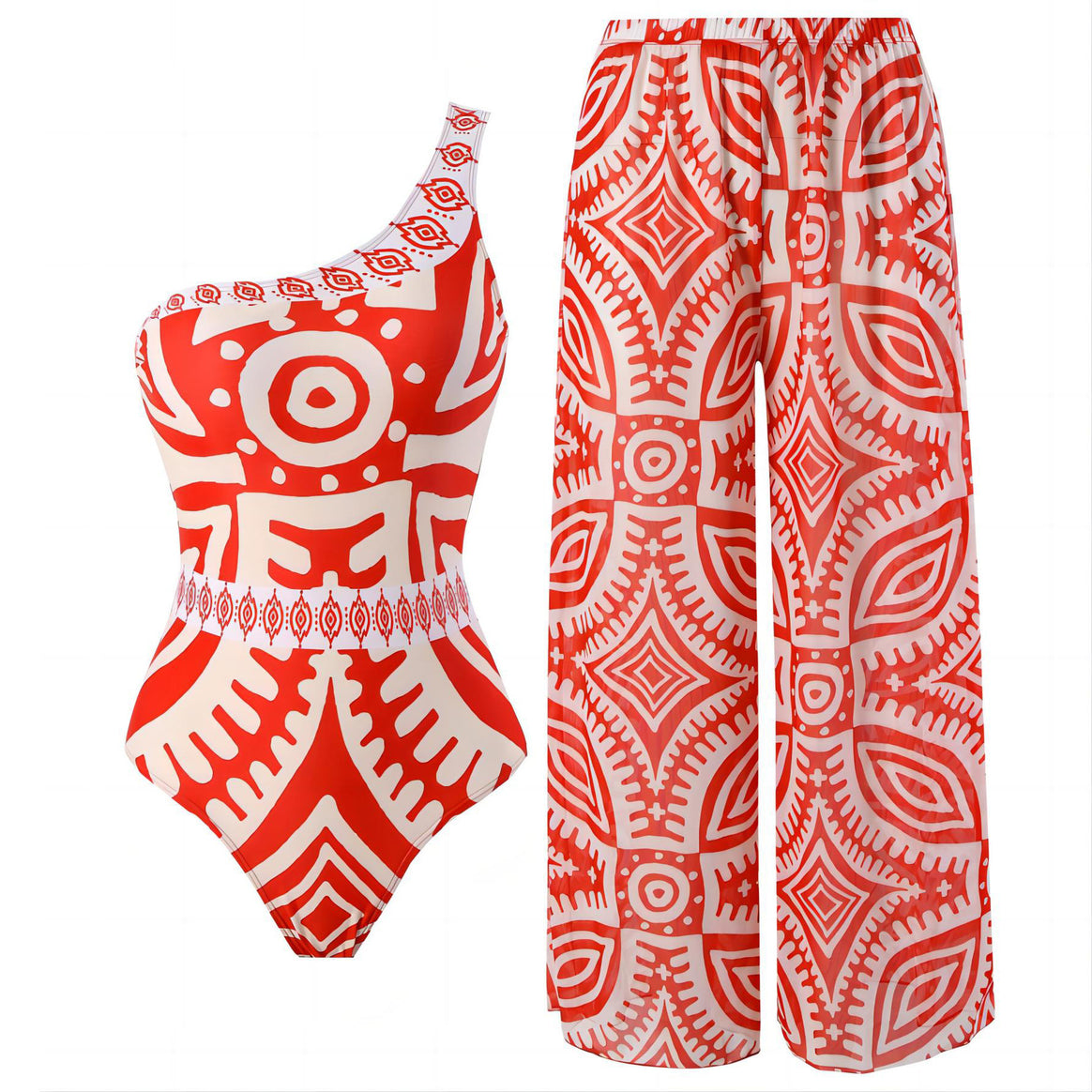 Women's one-piece swimsuit with asymmetrical cut and elegant palazzo pants Mune Fashion