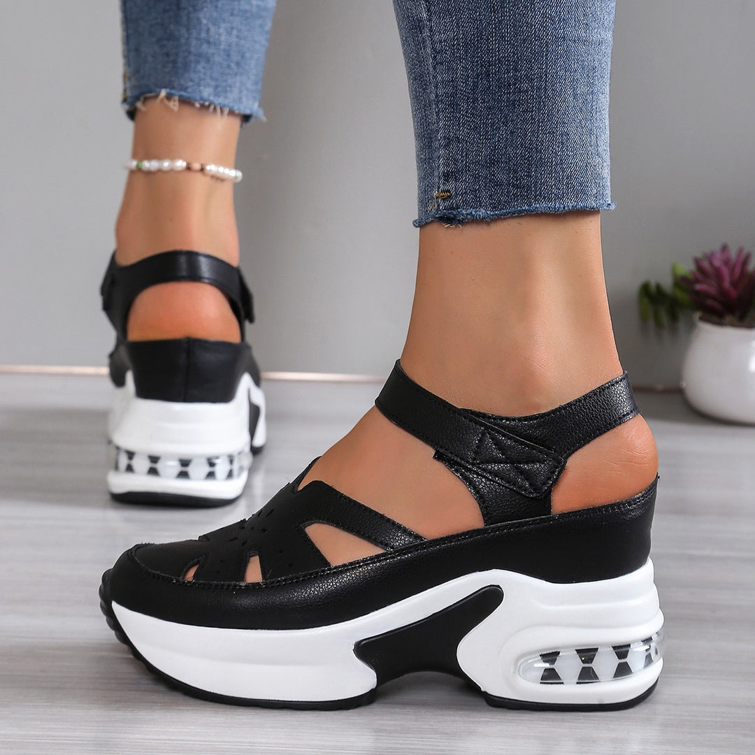 Damen Keil-Sandalen mit luftgepolsterter Sohle und Klettverschluss Mune Fashion