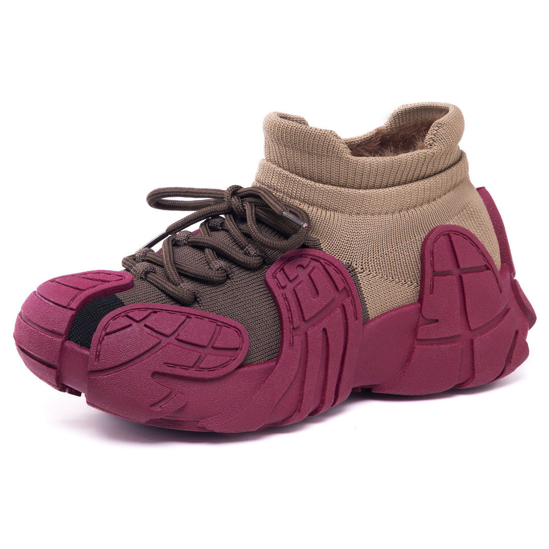 Women's knitted padded platform sneakers with sock-like shaft, sturdy rubber-like sole, and padded comfort insole Mune Fashion