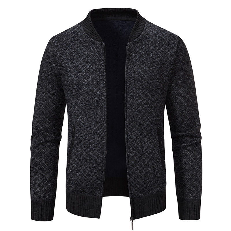 Men Tailored Jacquard Zip Cardigan with Diamond Structure and Pockets Mune Fashion