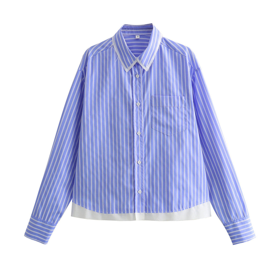 Women's oversized shirt blouse with button-down collar, chest pocket, and contrasting hem Mune Fashion