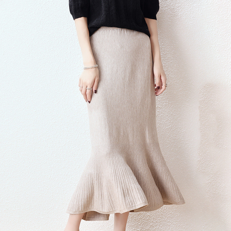 Ladies Elegant Knit Skirt with Ruffle Mune Fashion