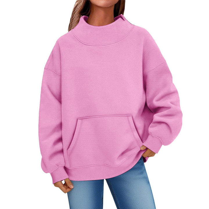 Women Oversized Hoodie with Stand-up Collar and Kangaroo Pocket Mune Fashion