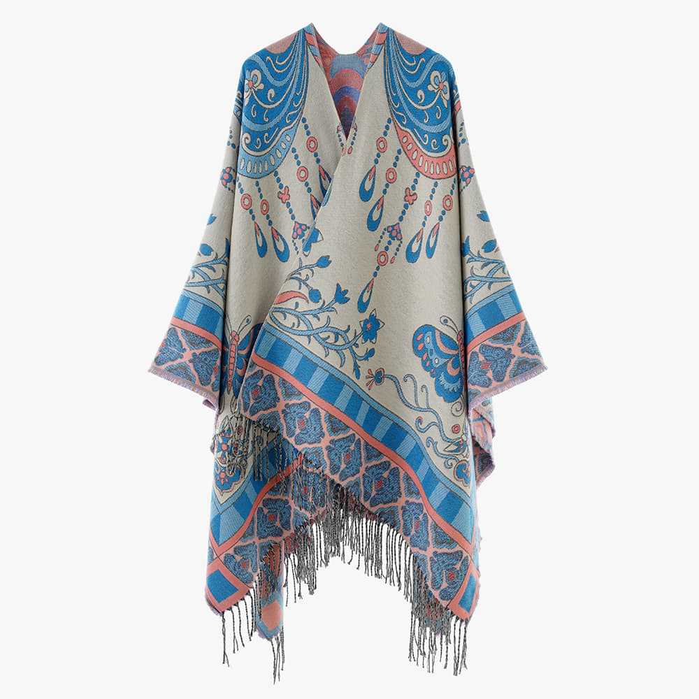 Women's jacquard throw in tapestry jacquard with fringe hem Mune Fashion
