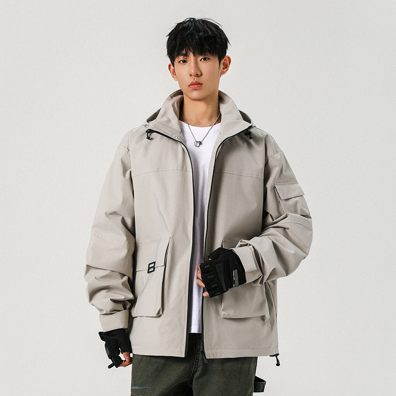 Men's Oversize Utility Jacket with Technical Softshell, Hood and Multiple Pockets Mune Fashion