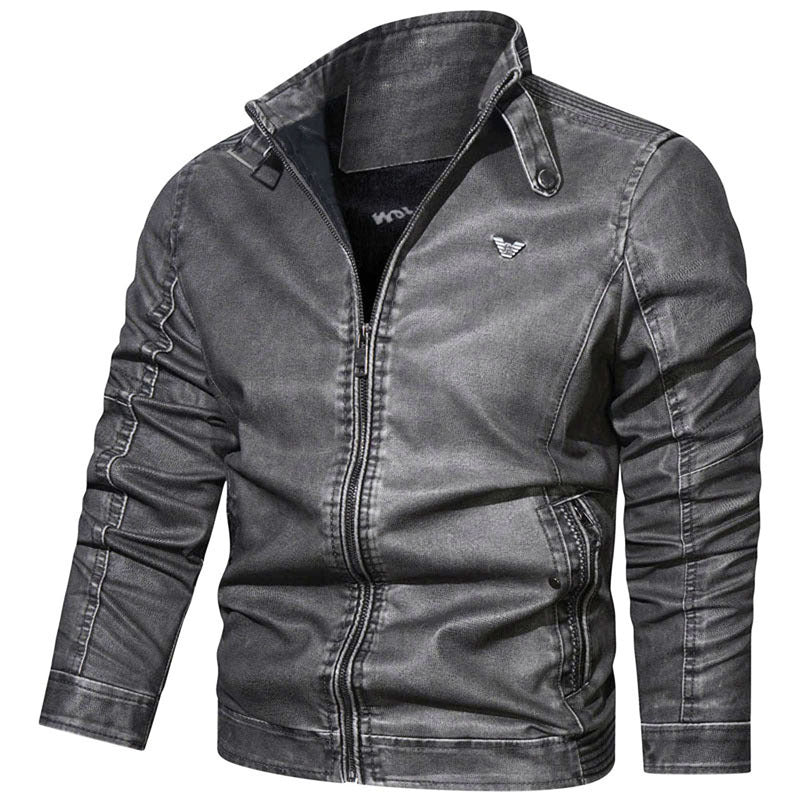 Men's Tailored Jeans Look Bomber Jacket with Stand Collar and Textured Quilting Mune Fashion