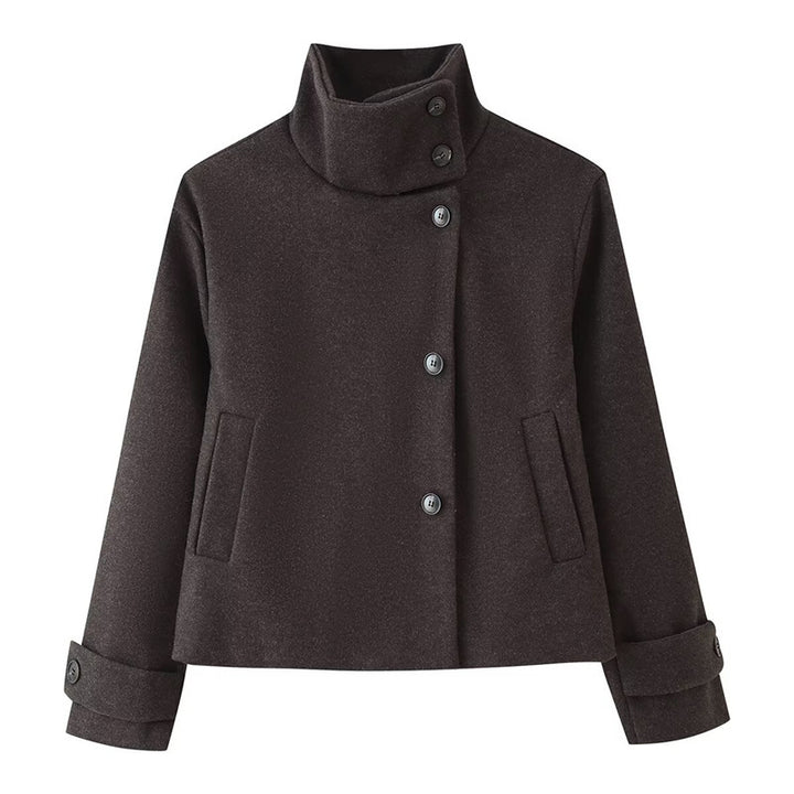 Women short boxy wool jacket with stand-up collar and cuffs Mune Fashion