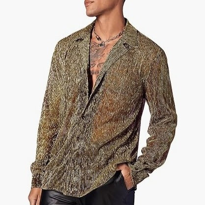 Women shimmering crinkle shirt blouse with viscose look shirt collar and cuffs Mune Fashion