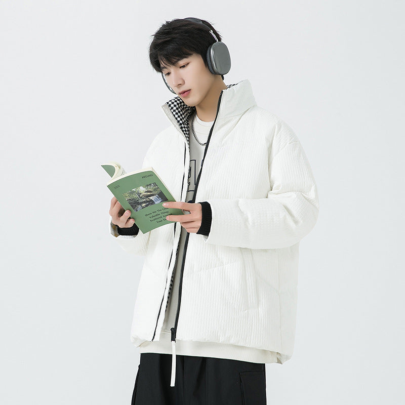 Herren gesteppte wendbare Winterjacke mit Stehkragen und Hahnentrittmuster-Futter Mune Fashion